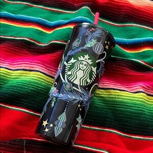 Starbucks Black Tumbler with Festive Ornaments